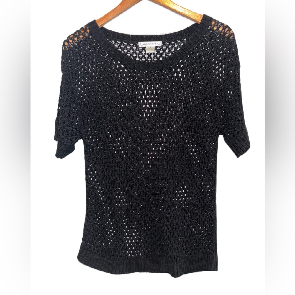 August Silk Black Perforated Coverup/Top Size Medium